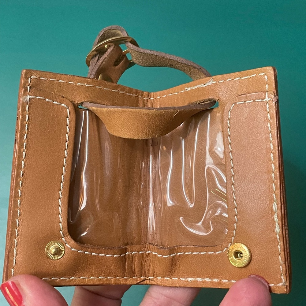 VTG CHRISTIAN DIOR Bagages Camel Brown Leather Luggage Tag Holder - Picture 4 of 11